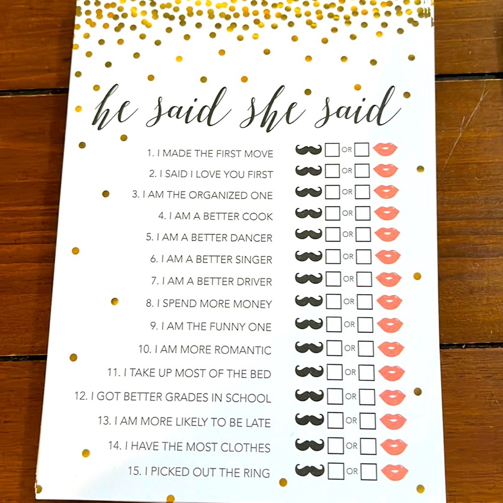 Bridal shower supplies